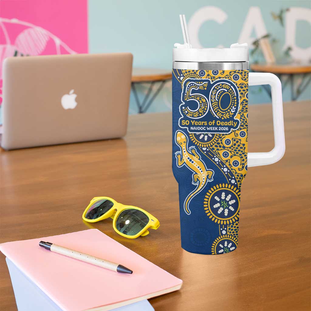 Parramatta Eels NAIDOC Week 2026 Tumbler With Handle Aboriginal Lizard Dot Painting - 50 Years of Deadly