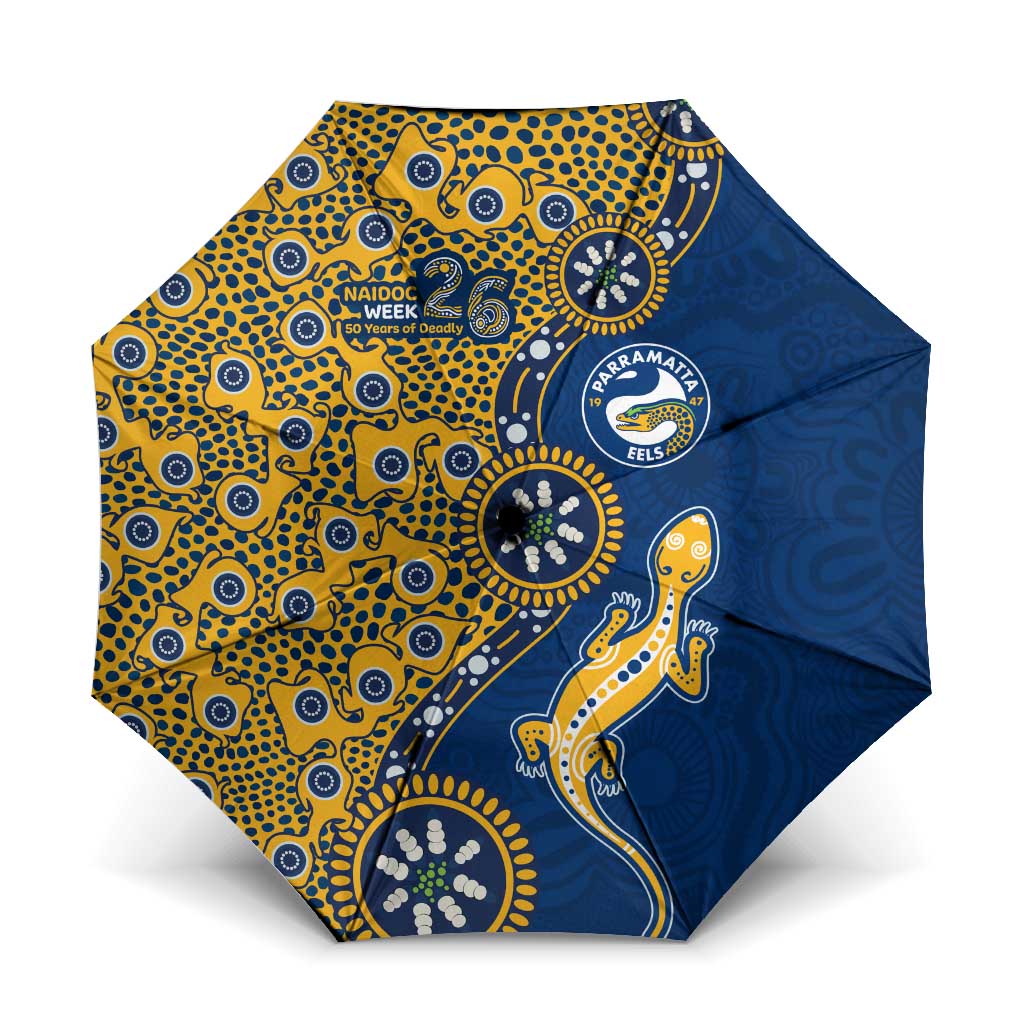 Parramatta Eels NAIDOC Week 2026 Umbrella Aboriginal Lizard Dot Painting - 50 Years of Deadly