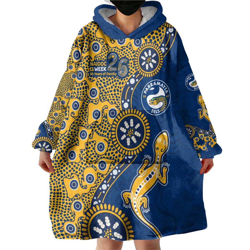 Parramatta Eels NAIDOC Week 2026 Wearable Blanket Hoodie Aboriginal Lizard Dot Painting - 50 Years of Deadly