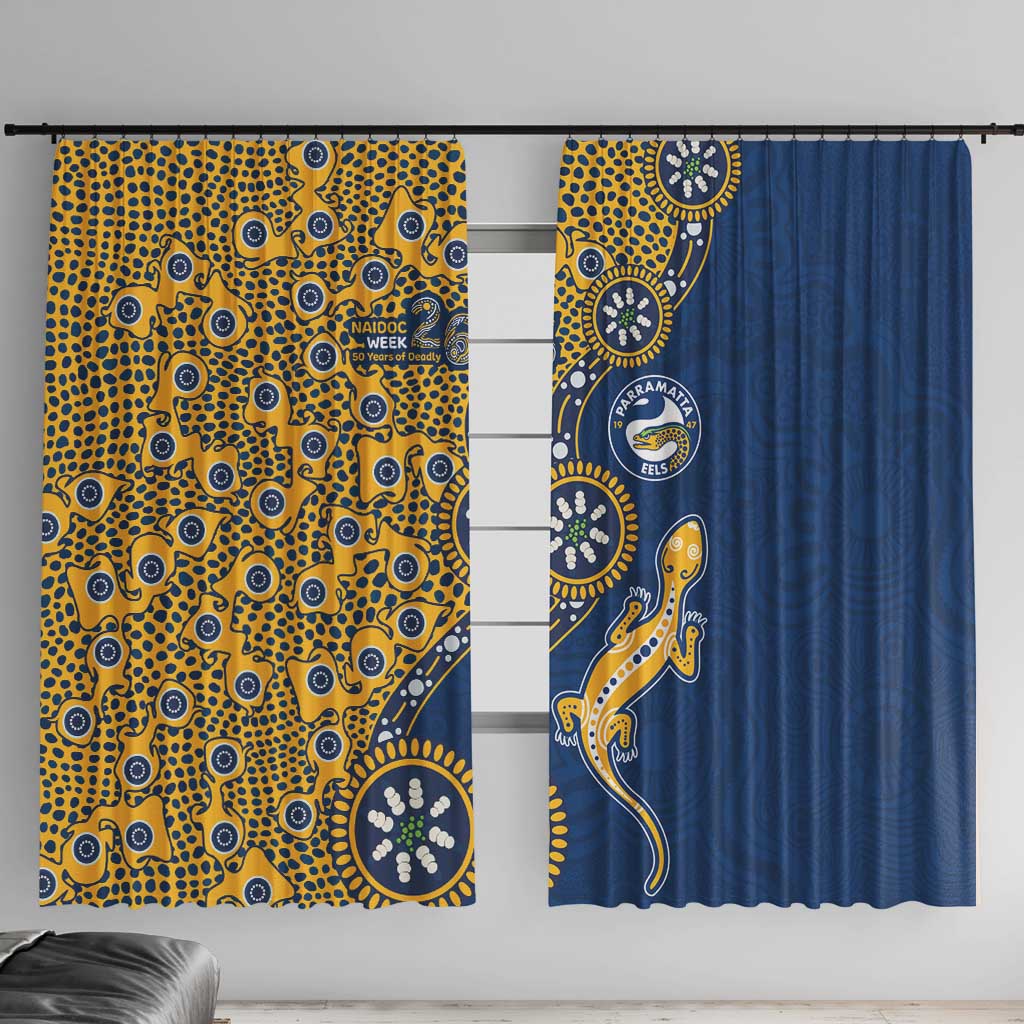 Parramatta Eels NAIDOC Week 2026 Window Curtain Aboriginal Lizard Dot Painting - 50 Years of Deadly