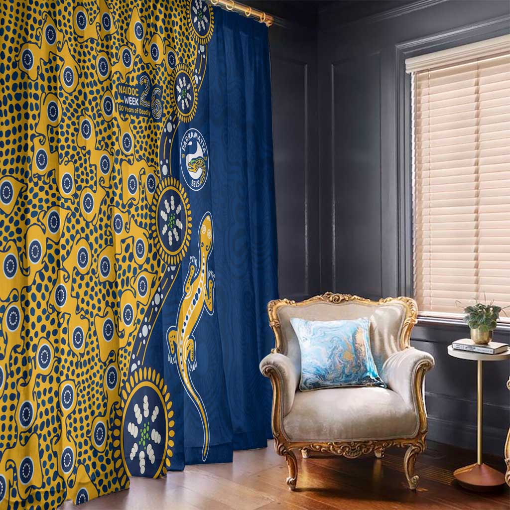 Parramatta Eels NAIDOC Week 2026 Window Curtain Aboriginal Lizard Dot Painting - 50 Years of Deadly