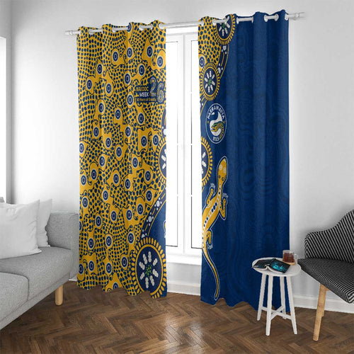 Parramatta Eels NAIDOC Week 2026 Window Curtain Aboriginal Lizard Dot Painting - 50 Years of Deadly