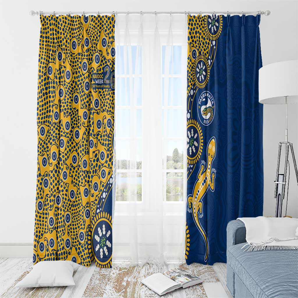 Parramatta Eels NAIDOC Week 2026 Window Curtain Aboriginal Lizard Dot Painting - 50 Years of Deadly