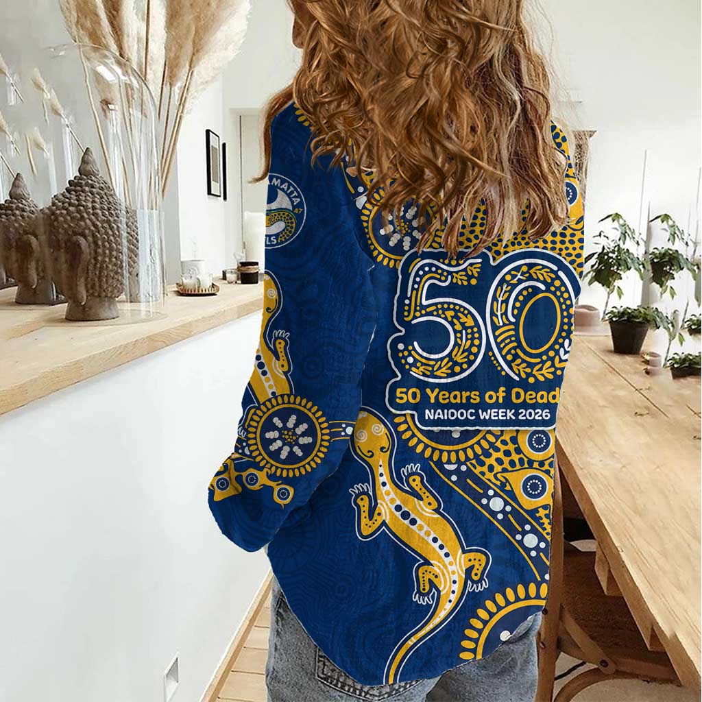 Parramatta Eels NAIDOC Week 2026 Women Casual Shirt Aboriginal Lizard Dot Painting - 50 Years of Deadly