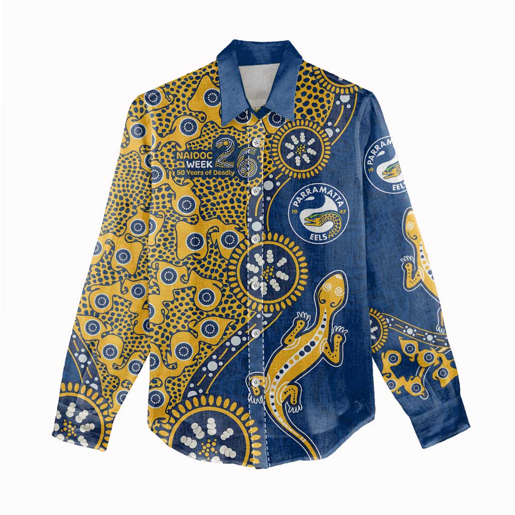 Parramatta Eels NAIDOC Week 2026 Women Casual Shirt Aboriginal Lizard Dot Painting - 50 Years of Deadly