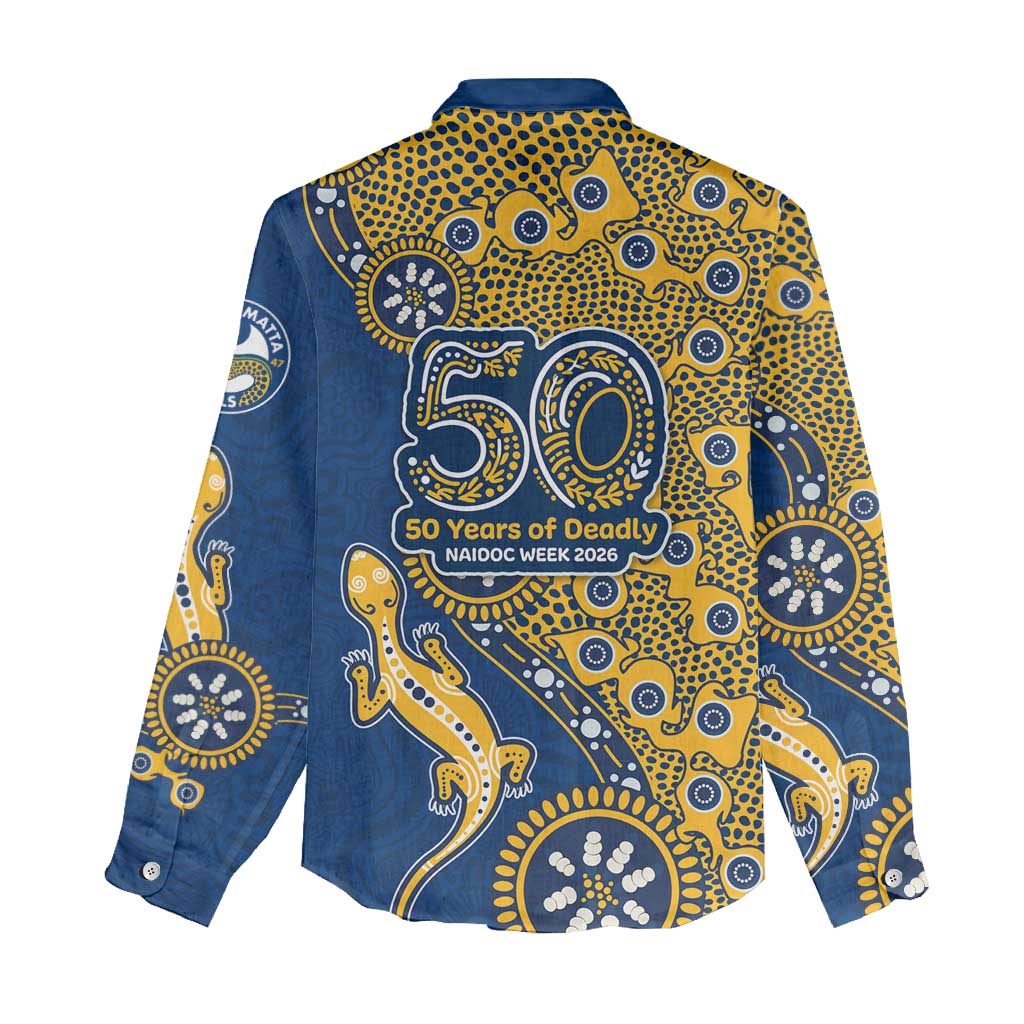 Parramatta Eels NAIDOC Week 2026 Women Casual Shirt Aboriginal Lizard Dot Painting - 50 Years of Deadly