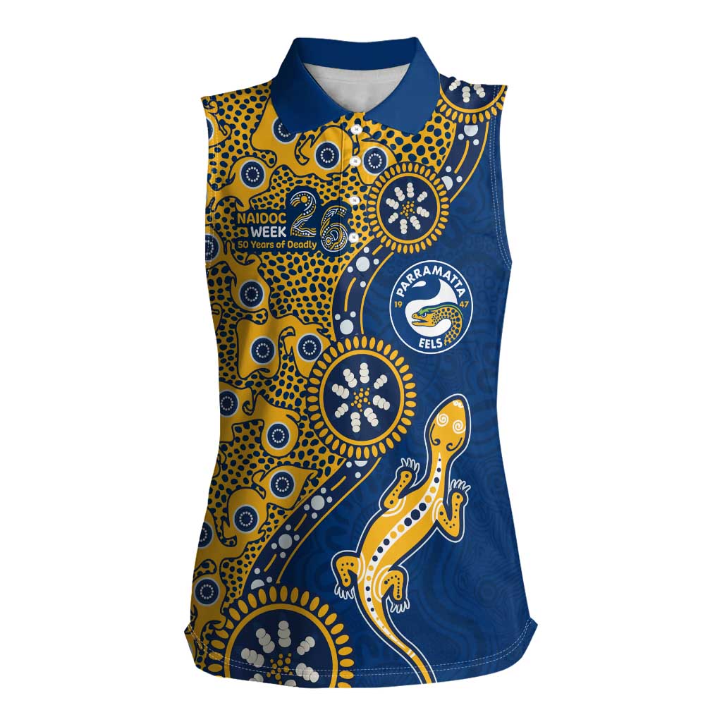 Parramatta Eels NAIDOC Week 2026 Women Sleeveless Polo Shirt Aboriginal Lizard Dot Painting - 50 Years of Deadly