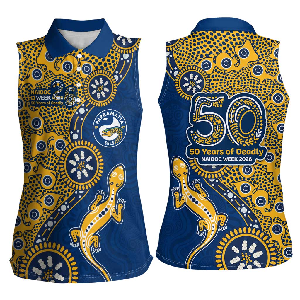 Parramatta Eels NAIDOC Week 2026 Women Sleeveless Polo Shirt Aboriginal Lizard Dot Painting - 50 Years of Deadly