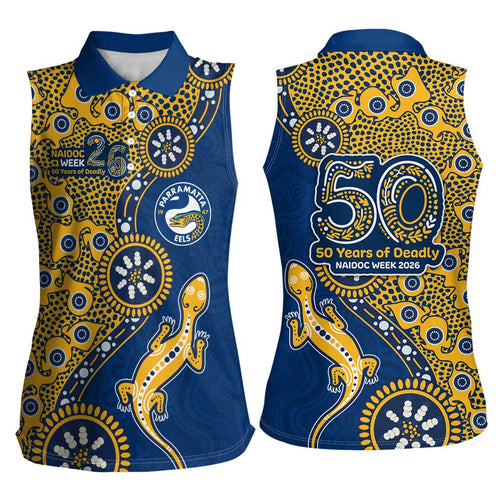 Parramatta Eels NAIDOC Week 2026 Women Sleeveless Polo Shirt Aboriginal Lizard Dot Painting - 50 Years of Deadly