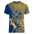 Parramatta Eels NAIDOC Week 2026 Women V-Neck T-Shirt Aboriginal Lizard Dot Painting - 50 Years of Deadly