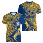 Parramatta Eels NAIDOC Week 2026 Women V-Neck T-Shirt Aboriginal Lizard Dot Painting - 50 Years of Deadly