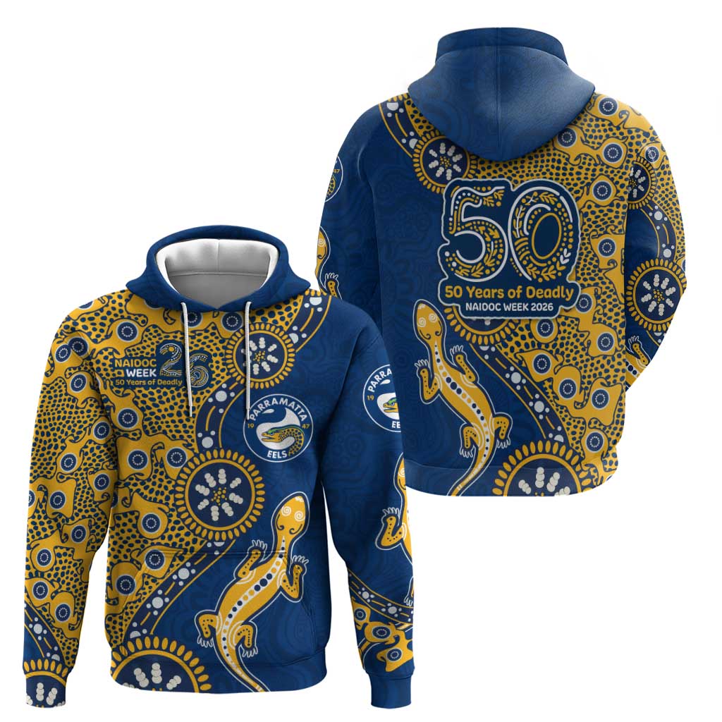 Parramatta Eels NAIDOC Week 2026 Zip Hoodie Aboriginal Lizard Dot Painting - 50 Years of Deadly