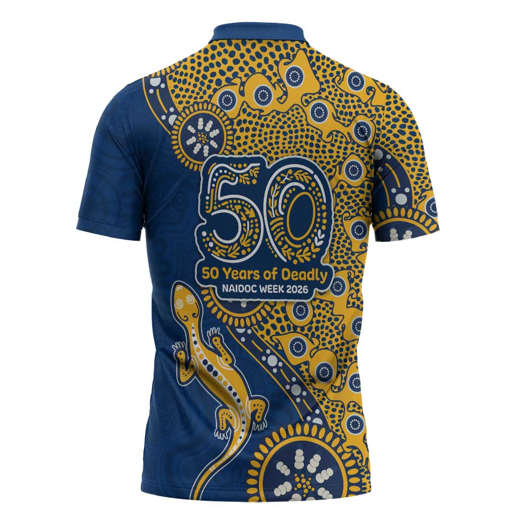 Parramatta Eels NAIDOC Week 2026 Zipper Polo Shirt Aboriginal Lizard Dot Painting - 50 Years of Deadly