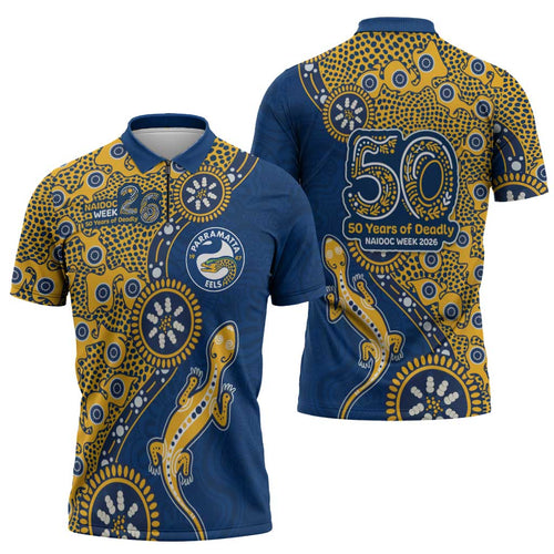 Parramatta Eels NAIDOC Week 2026 Zipper Polo Shirt Aboriginal Lizard Dot Painting - 50 Years of Deadly