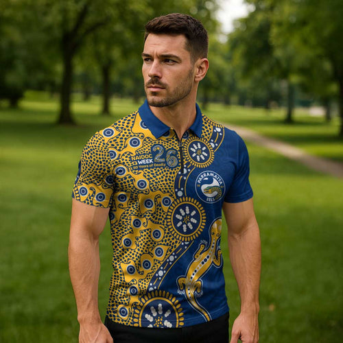Parramatta Eels NAIDOC Week 2026 Zipper Polo Shirt Aboriginal Lizard Dot Painting - 50 Years of Deadly