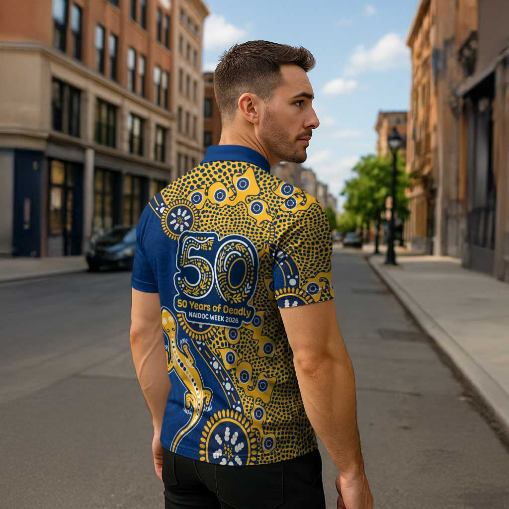Parramatta Eels NAIDOC Week 2026 Zipper Polo Shirt Aboriginal Lizard Dot Painting - 50 Years of Deadly