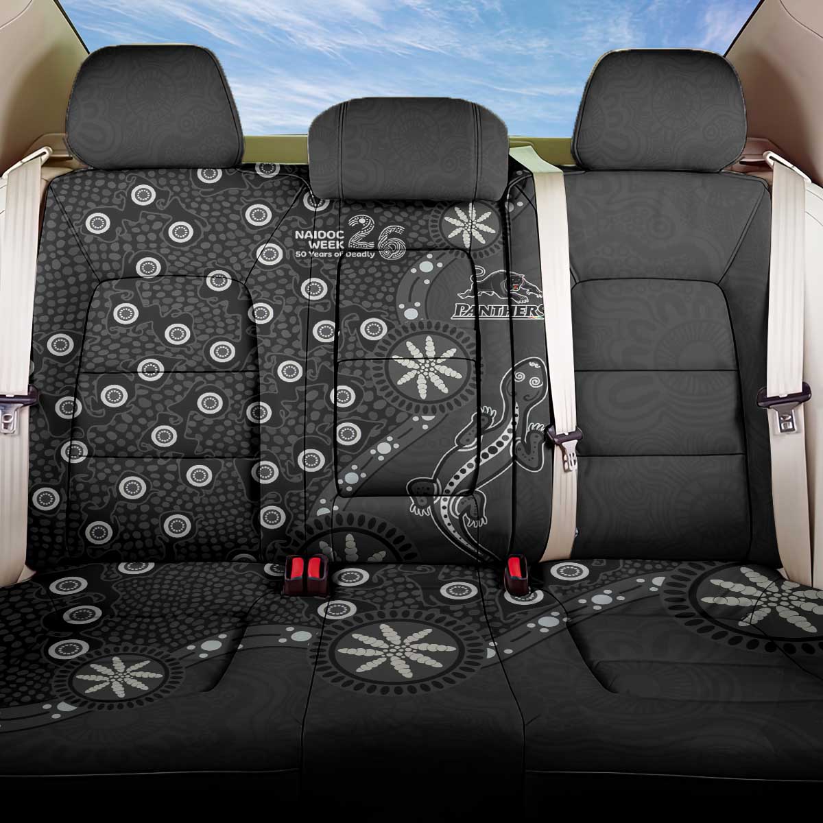 Penrith Panthers NAIDOC Week 2026 Back Car Seat Cover Aboriginal Lizard Dot Painting - 50 Years of Deadly