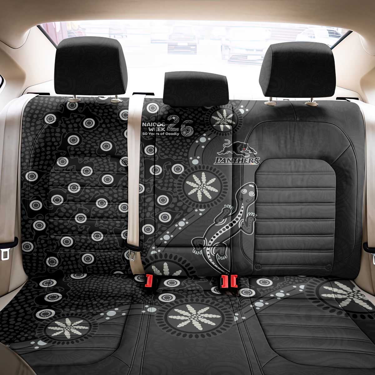 Penrith Panthers NAIDOC Week 2026 Back Car Seat Cover Aboriginal Lizard Dot Painting - 50 Years of Deadly