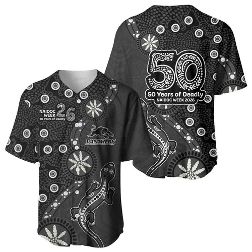 Penrith Panthers NAIDOC Week 2026 Baseball Jersey Aboriginal Lizard Dot Painting - 50 Years of Deadly