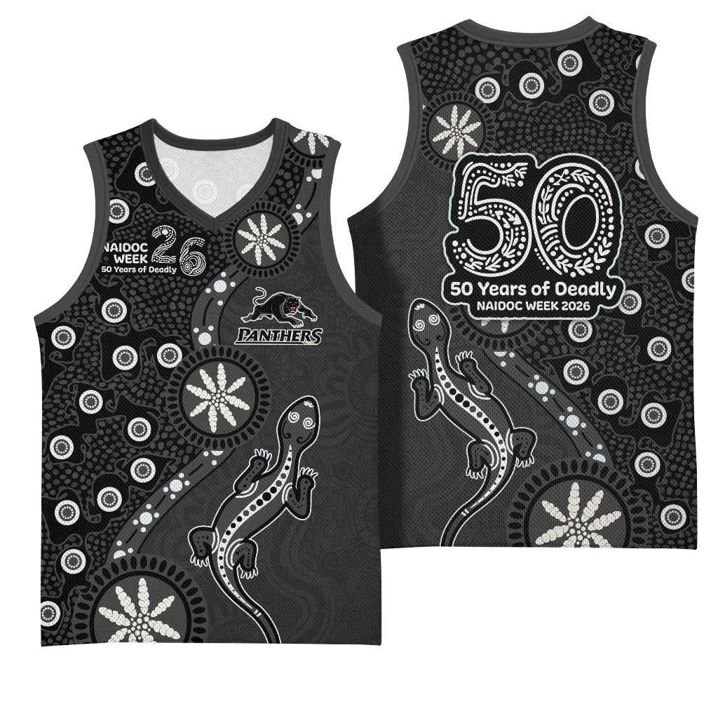 Penrith Panthers NAIDOC Week 2026 Basketball Jersey Aboriginal Lizard Dot Painting - 50 Years of Deadly
