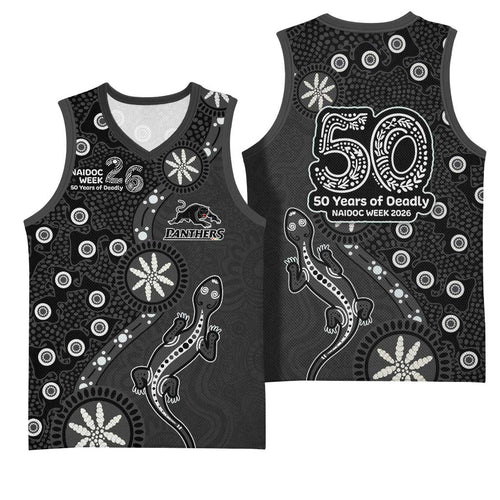 Penrith Panthers NAIDOC Week 2026 Basketball Jersey Aboriginal Lizard Dot Painting - 50 Years of Deadly