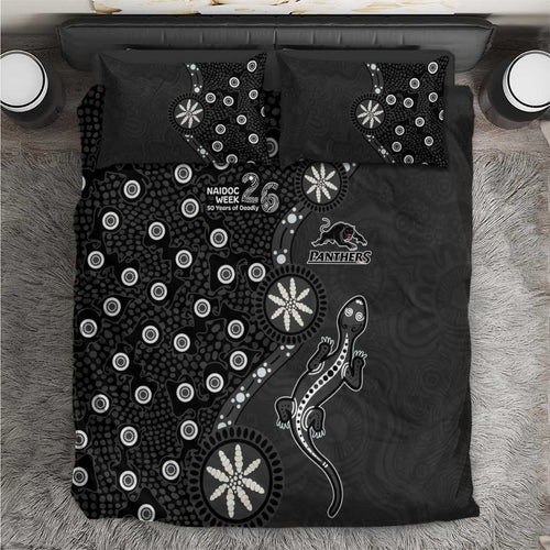 Penrith Panthers NAIDOC Week 2026 Bedding Set Aboriginal Lizard Dot Painting - 50 Years of Deadly