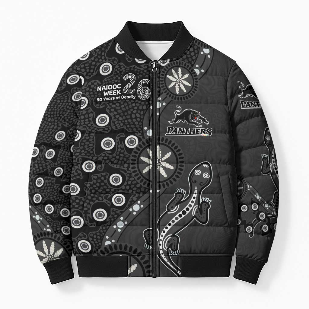 Penrith Panthers NAIDOC Week 2026 Bomber Puffer Jacket Aboriginal Lizard Dot Painting - 50 Years of Deadly