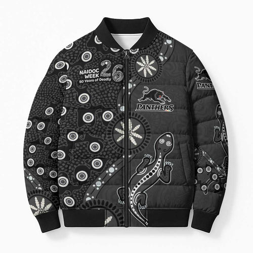 Penrith Panthers NAIDOC Week 2026 Bomber Puffer Jacket Aboriginal Lizard Dot Painting - 50 Years of Deadly