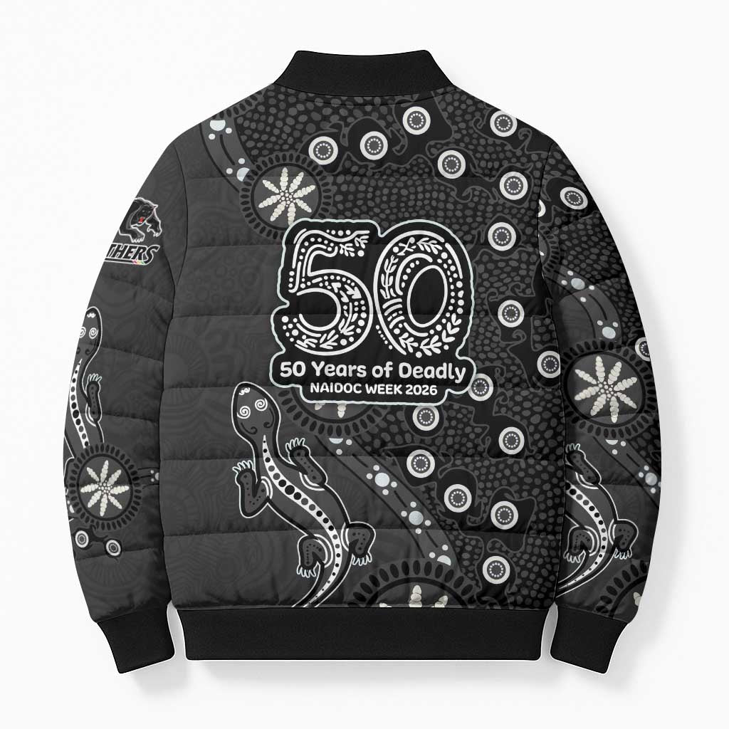 Penrith Panthers NAIDOC Week 2026 Bomber Puffer Jacket Aboriginal Lizard Dot Painting - 50 Years of Deadly