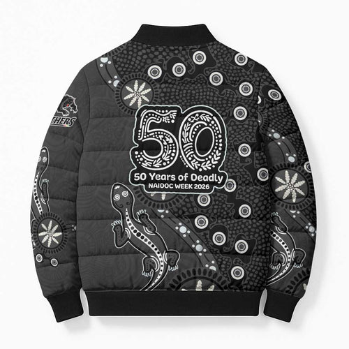 Penrith Panthers NAIDOC Week 2026 Bomber Puffer Jacket Aboriginal Lizard Dot Painting - 50 Years of Deadly