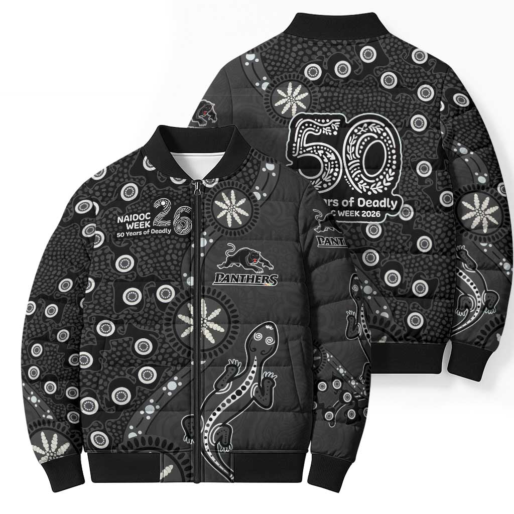 Penrith Panthers NAIDOC Week 2026 Bomber Puffer Jacket Aboriginal Lizard Dot Painting - 50 Years of Deadly