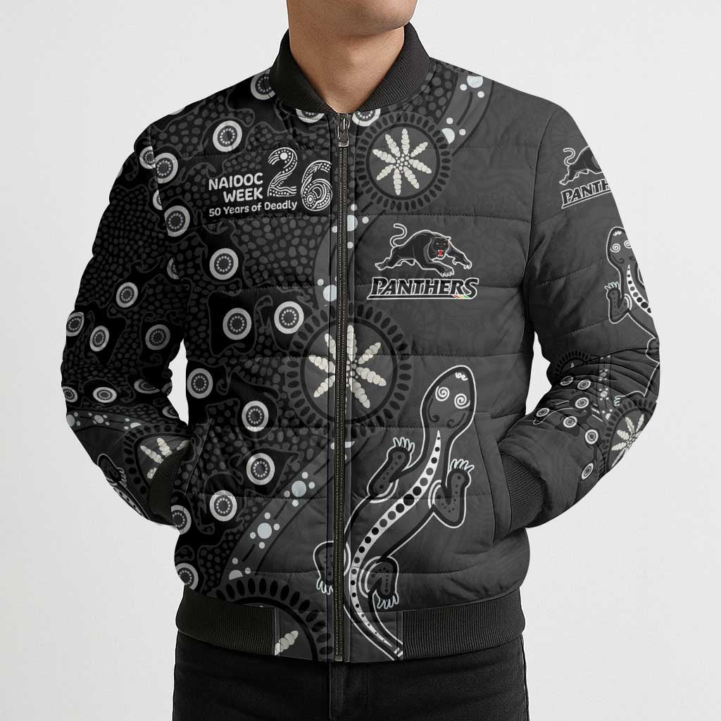 Penrith Panthers NAIDOC Week 2026 Bomber Puffer Jacket Aboriginal Lizard Dot Painting - 50 Years of Deadly