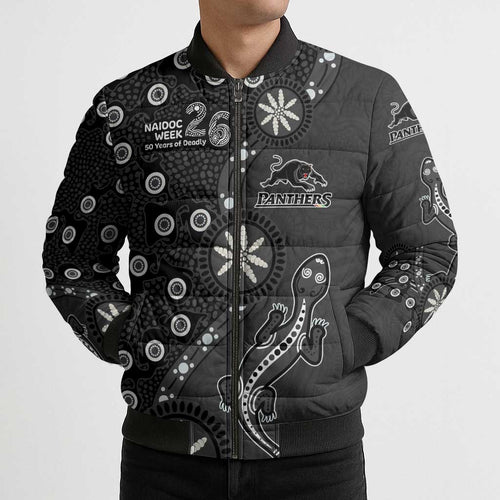 Penrith Panthers NAIDOC Week 2026 Bomber Puffer Jacket Aboriginal Lizard Dot Painting - 50 Years of Deadly