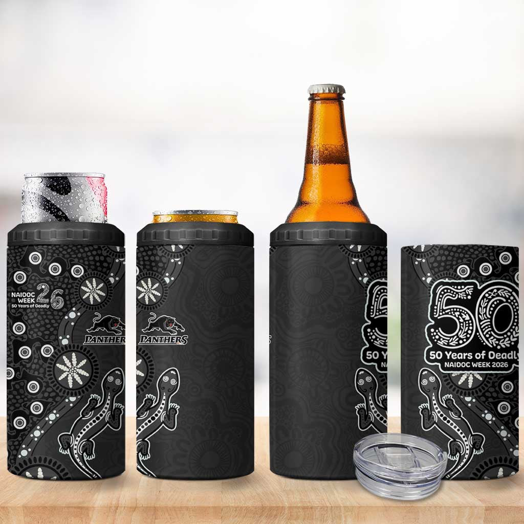 Penrith Panthers NAIDOC Week 2026 4 in 1 Can Cooler Tumbler Aboriginal Lizard Dot Painting - 50 Years of Deadly