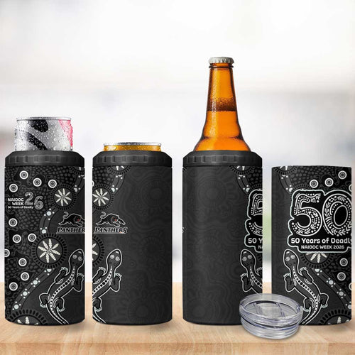Penrith Panthers NAIDOC Week 2026 4 in 1 Can Cooler Tumbler Aboriginal Lizard Dot Painting - 50 Years of Deadly