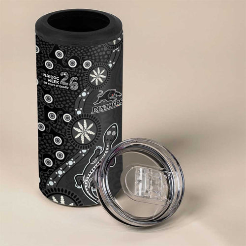 Penrith Panthers NAIDOC Week 2026 4 in 1 Can Cooler Tumbler Aboriginal Lizard Dot Painting - 50 Years of Deadly