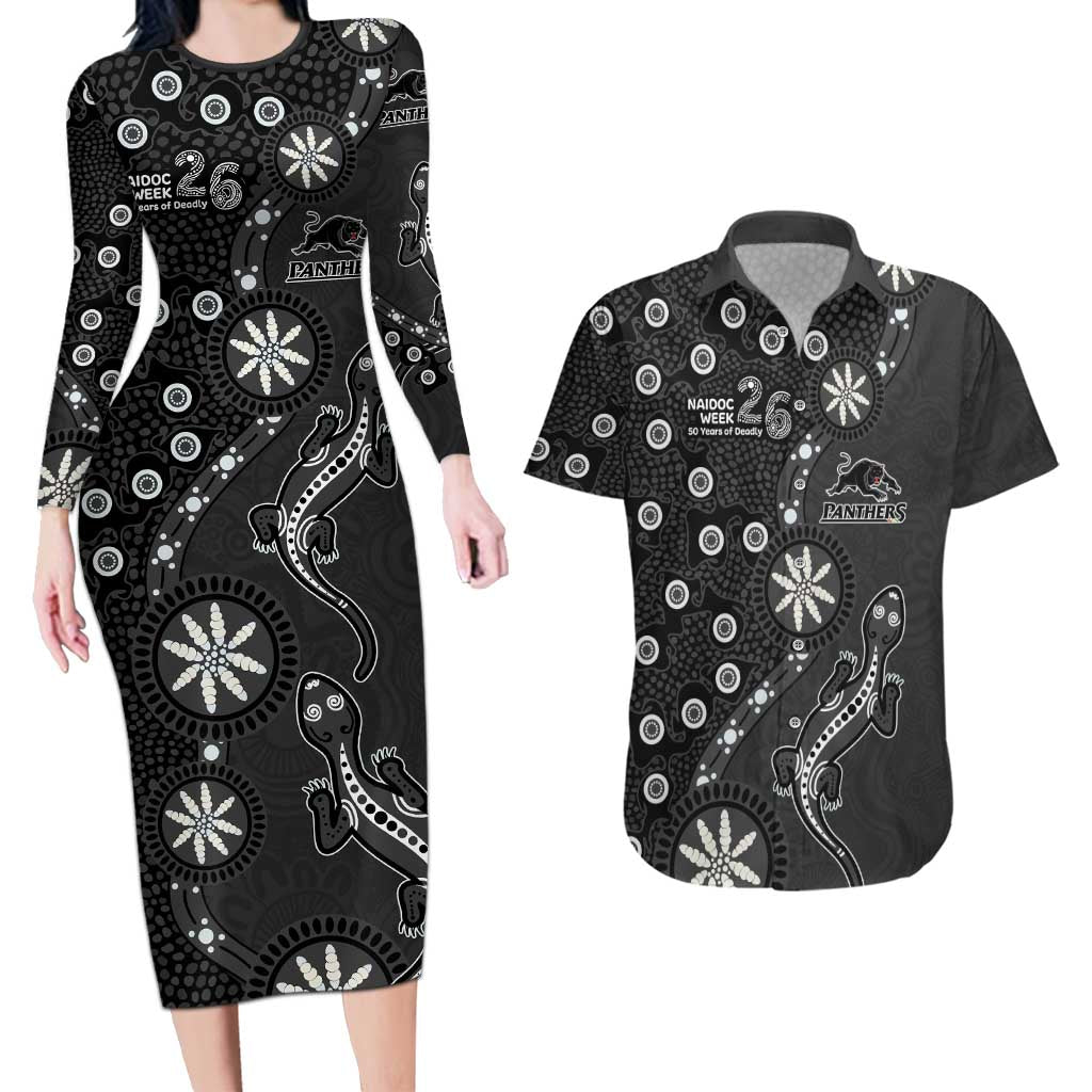 Penrith Panthers NAIDOC Week 2026 Couples Matching Long Sleeve Bodycon Dress and Hawaiian Shirt Aboriginal Lizard Dot Painting - 50 Years of Deadly