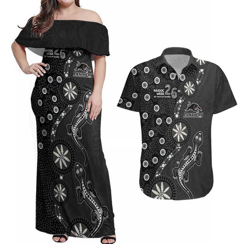 Penrith Panthers NAIDOC Week 2026 Couples Matching Off Shoulder Maxi Dress and Hawaiian Shirt Aboriginal Lizard Dot Painting - 50 Years of Deadly