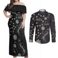 Penrith Panthers NAIDOC Week 2026 Couples Matching Off Shoulder Maxi Dress and Long Sleeve Button Shirt Aboriginal Lizard Dot Painting - 50 Years of Deadly