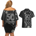 Penrith Panthers NAIDOC Week 2026 Couples Matching Off Shoulder Short Dress and Hawaiian Shirt Aboriginal Lizard Dot Painting - 50 Years of Deadly