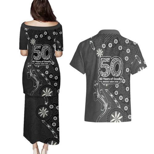 Penrith Panthers NAIDOC Week 2026 Couples Matching Puletasi and Hawaiian Shirt Aboriginal Lizard Dot Painting - 50 Years of Deadly