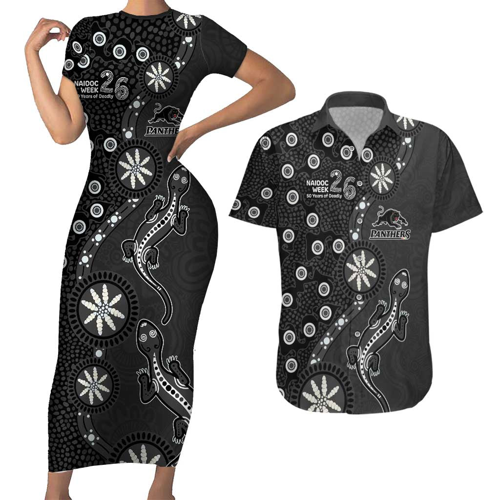 Penrith Panthers NAIDOC Week 2026 Couples Matching Short Sleeve Bodycon Dress and Hawaiian Shirt Aboriginal Lizard Dot Painting - 50 Years of Deadly