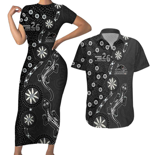 Penrith Panthers NAIDOC Week 2026 Couples Matching Short Sleeve Bodycon Dress and Hawaiian Shirt Aboriginal Lizard Dot Painting - 50 Years of Deadly