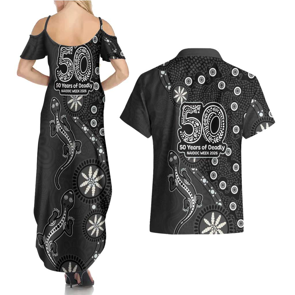 Penrith Panthers NAIDOC Week 2026 Couples Matching Summer Maxi Dress and Hawaiian Shirt Aboriginal Lizard Dot Painting - 50 Years of Deadly