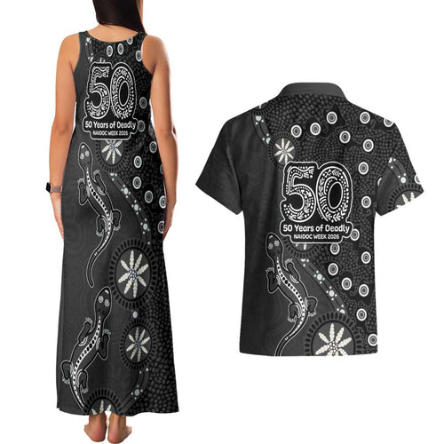 Penrith Panthers NAIDOC Week 2026 Couples Matching Tank Maxi Dress and Hawaiian Shirt Aboriginal Lizard Dot Painting - 50 Years of Deadly