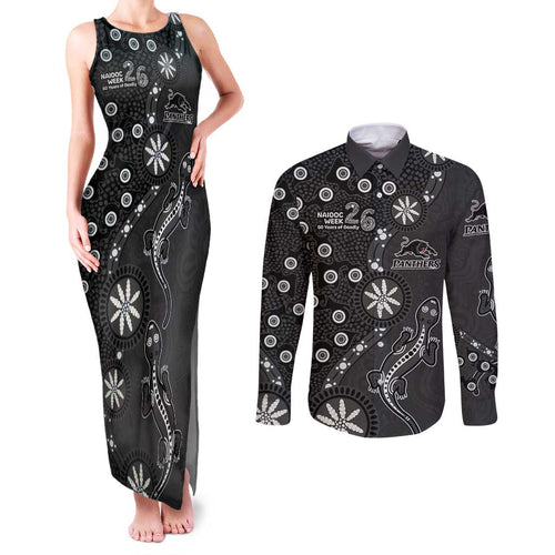 Penrith Panthers NAIDOC Week 2026 Couples Matching Tank Maxi Dress and Long Sleeve Button Shirt Aboriginal Lizard Dot Painting - 50 Years of Deadly