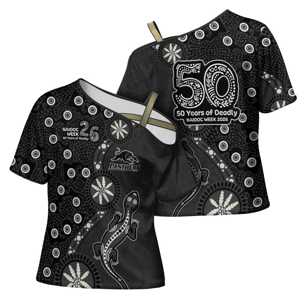 Penrith Panthers NAIDOC Week 2026 Cross Shoulder Shirt Aboriginal Lizard Dot Painting - 50 Years of Deadly