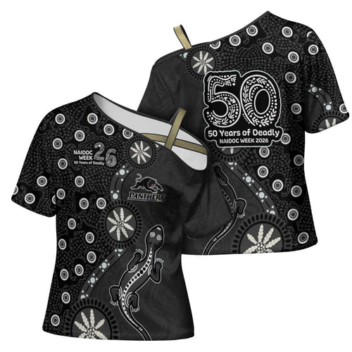 Penrith Panthers NAIDOC Week 2026 Cross Shoulder Shirt Aboriginal Lizard Dot Painting - 50 Years of Deadly