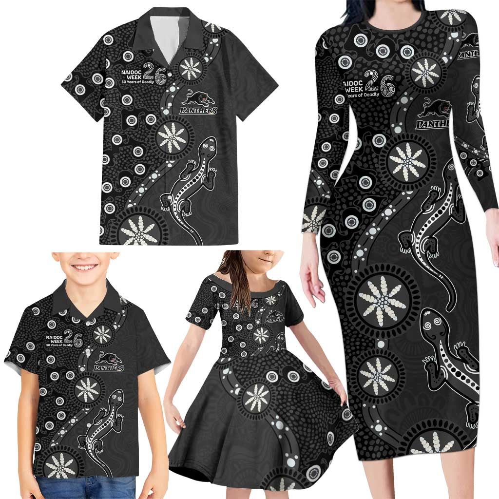 Penrith Panthers NAIDOC Week 2026 Family Matching Long Sleeve Bodycon Dress and Hawaiian Shirt Aboriginal Lizard Dot Painting - 50 Years of Deadly