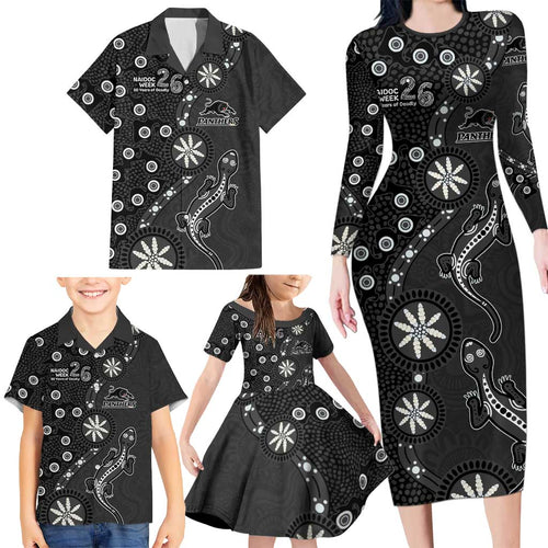 Penrith Panthers NAIDOC Week 2026 Family Matching Long Sleeve Bodycon Dress and Hawaiian Shirt Aboriginal Lizard Dot Painting - 50 Years of Deadly
